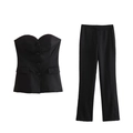 Women's 2-piece black suit set with buttoned strapless tube top and flare leg trousers - S / Top And Bottom / Black