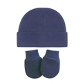 Navy blue newborn baby knit hat and scratch mittens set in soft elastic cotton - Navy Blue (2-Piece Set)