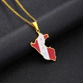 Vintage Peru kaart hanger ketting van goudkleurig roestvrij staal met rood en wit email - Peru Vlag Emaille / Goud