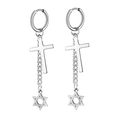 Silver punk titanium steel earrings featuring cross and hexagram star dangle pendants - Style 12 Silver Single