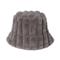 Gray faux fur bucket hat with vertical stripe texture for winter warmth and soft feel - Gray