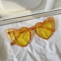 Orange glitter heart shaped sunglasses with yellow transparent lenses for fashion - Glitter Slanted Heart Yellow Lens