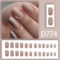 Unghie finte rosa nude con glitter champagne, perle e accenti di strass - Stile Perla Strass Fatto a Mano Rosa Nude (D774)