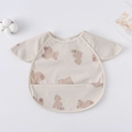 Waterproof baby feeding bib in beige with cartoon bear print and wide shoulder wings - Shawl - Baby Bear / One Size