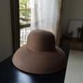 French vintage wide brim dark brown woven sun hat with elegant dome and textured finish - Adjustable / Coffee