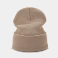 Gebreide kaki beanie muts voor heren en dames met een warme geribbelde omslagrand - M (56-58cm) / Beige