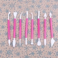 8-piece pink fondant sculpting tool set with various white functional tips for cake DIY - 8pcs Rose Red Set