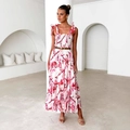 Abito lungo bianco con stampa floreale rossa e spalline sottili regolabili - S / Bianco con fiori rossi