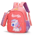 Pink cartoon unicorn backpack set for girls with matching pencil case and side mesh pockets - Unicorn Style-Orange