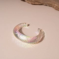 Iridescent acrylic C-shaped cuff bracelet with spiral texture in a minimalist style - Irregular Texture