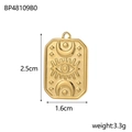 Detailed view of golden evil eye rectangular charm with sun and moon relief carvings - BP48109B0-Gold Rectangle Sun Moon Star