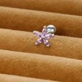 Macro shot of purple marquise zircon flower stud earring with secure ball back - Silver/Purple Zirconia