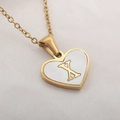 Delicate heart-shaped necklace with white shell inlay and gold letter X pendant - Letter X