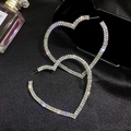 Oversized silver heart hoop earrings with sparkling rhinestones in a minimalist design - Silver
