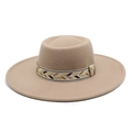 Detail of the vintage wool fedora hat featuring a stylish ethnic geometric woven band - M (56-58cm) / Light Purple Grey