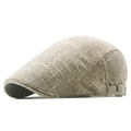 Béret rétro britannique en coton et lin à carreaux marron clair avec boucle réglable - Réglable / Kaki