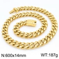 600 mm goldene 316L Edelstahl-Cuban-Kette mit Hammerschlag-Textur für Herren - Gold (KN292128-KJX)