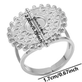 Detail showing dimensions of oval hollow floral ring with 2cm length and 1.7cm inner diameter - Hollow Flower / Silver