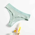Mint green ribbed cotton thong for women, breathable low-rise T-back with soft texture - Bean Green