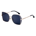 Gafas de sol oversize con montura metálica dorada y lentes negras con ángulo de 45 grados - Montura dorada gris sólido