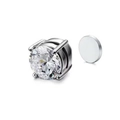 Single 6mm round cubic zirconia magnetic earring with silver-tone four-prong setting - 6mm (WG-1241) / White Gold / Single Magnetic