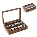 12-slot walnut wood watch display box with glass lid and retro metal latch, 31x21x8cm - 12-Slot Black Walnut