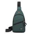 Water-resistant men's Oxford fabric sling bag in dark green color with front zipper - Style 2 (7077) / Dark Green