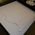 Silver butterfly necklace with crystal pavé and white pearl drop on elegant chain - Style 37 (Butterfly)