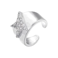 Macro shot of silver open ring featuring a sparkling zircon star and polished finish - Star Shape Style (VJ618) / Silver