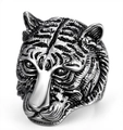Men's vintage stainless steel tiger head ring with antique silver finish and bold 3D texture - US 9 / Steel Color (09207)