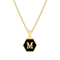 Collar de acero inoxidable dorado con colgante hexagonal de nácar y la letra M - Con cadena / Negro M