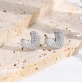 Detail of silver heart earrings with micro-pave zirconia on a natural stone base - Silver Heart Style (ZYN-DME607P)