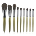 Set de 9 brochas de maquillaje con mangos verde metálico y virolas plateadas - Juego de 9 Brochas de Maquillaje