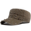 Vintage olive green cadet cap featuring multi-style metal studs and star rivets decoration - Adjustable / Khaki