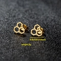 Gold stainless steel honeycomb stud earrings featuring geometric cutouts and minimalist style - 055 Honeycomb Gold