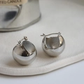 Minimalist silver spherical earrings with a high-polished mirror finish and studs - Silver Mirror Ball Hoop (E029)