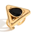 Verstelbare 18K vergulde roestvrijstalen ring met een zwarte druppelvormige edelsteen - Goud - Zwarte Zirkonia