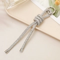 Sparkling crystal knot phone charm with silver spring ring clasp for luxury accessory - 6mm Knotted Rhinestone Chain Charm - White (K3972)