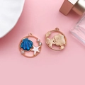 Blue shell and white starfish alloy pendant with gold edges and pearl accents - Blue Round Starfish Large Shell 25x27mm