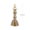 Handmade woven daisy keychain in cream and mustard yellow with 15cm tassel detail - Cream Mustard Yellow