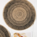 Set of two round jute placemats with black concentric weave patterns and fringe - 38cm / Black Small Radiation