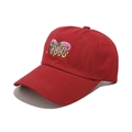 Close-up of red cotton baseball cap featuring pink heart and feel'in GOOD embroidery - M (56-58cm) / Red