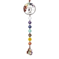 Chakra Tree of Life hanging ornament with seven colored stones and woven tassels - Round Bead - Silver Owl Tree