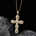 Fashionable golden cross pendant necklace with oval zircons on high-quality chain - Gold Large Zircon Cross (款式15)