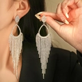 Elegant silver tassel earrings with sparkling rhinestones for formal evening events - Silver Vivid Teardrop Tassel (283)