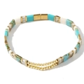 Bohemian multi-layer stretch bracelet with colorful Tila tiles and gold metal beads - Turquoise/Cream/Brown/Gold (TL-B24051002A)