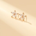 Elegant 14K gold plated flower stud earrings with marquise-cut zircon petals - Gold Five-Petal Flower