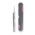 High precision stainless steel straight tweezer with protective grey storage box case - No.5 Straight Tweezer + Box