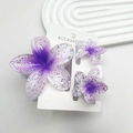 Sparkly purple gradient frangipani hair claw set with glitter resin flower clips - Powder-filled White Base With Purple Core Set (including Card)