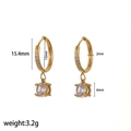 Detailed view of 18k gold plated hoop earrings with zircon stones and size specifications - Gold Round Style (TE60390-G)